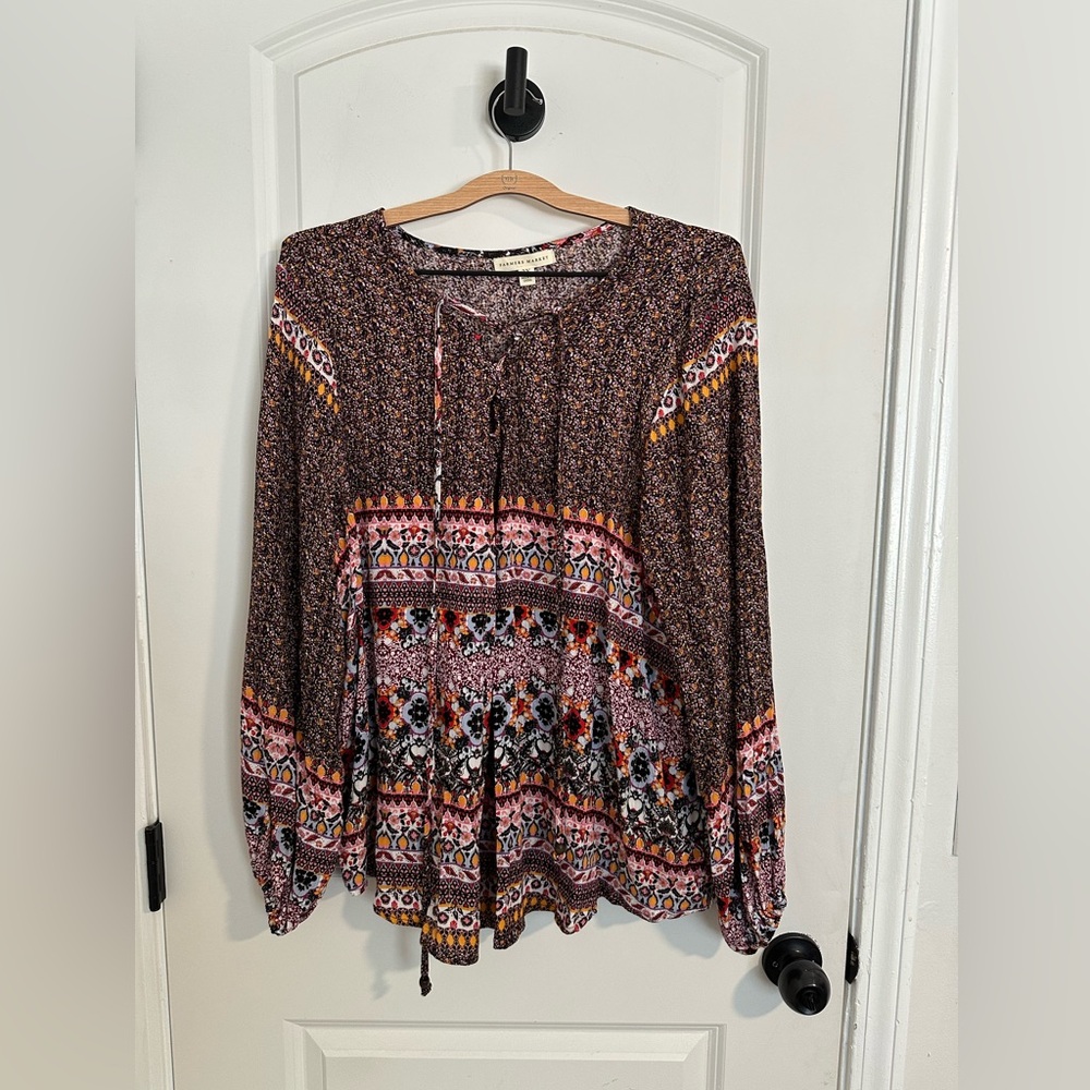 Farmers Market nwt Bohemian peasant Floral Blouse in Berry Sz 2x